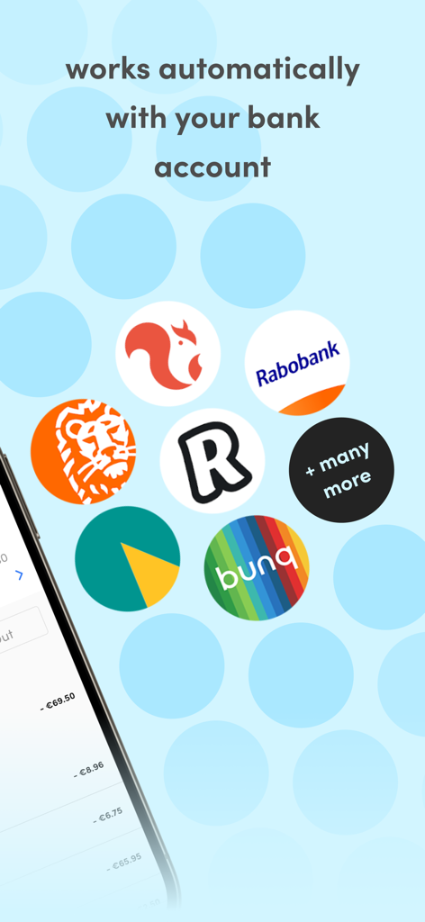 Dyme app screenshot showing automatic bank account integration with various bank logos