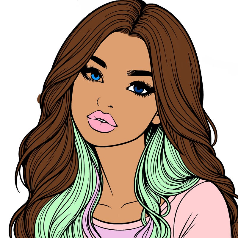 realistic girl with hair on her hair and lips