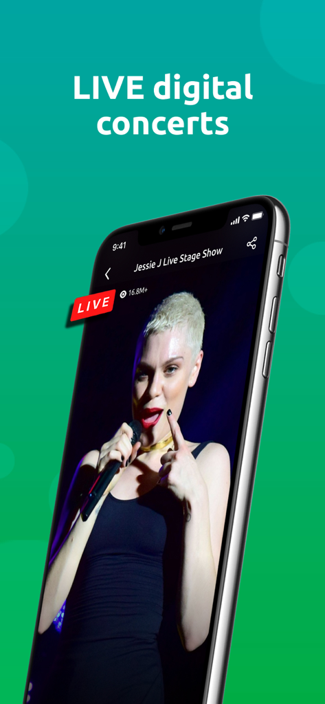 A smartphone screen displaying a live digital concert by Jessie J on the Pleng music app.