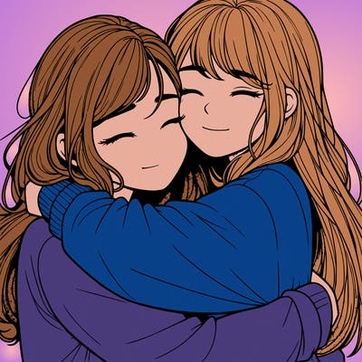 realistic two girls hugging