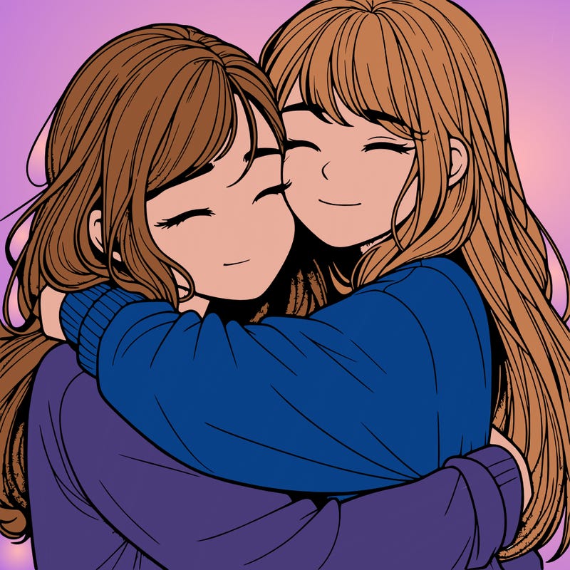 realistic two girls hugging