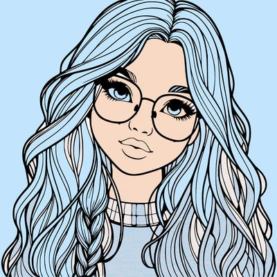 girl with long hair and freckles and glasses realistic