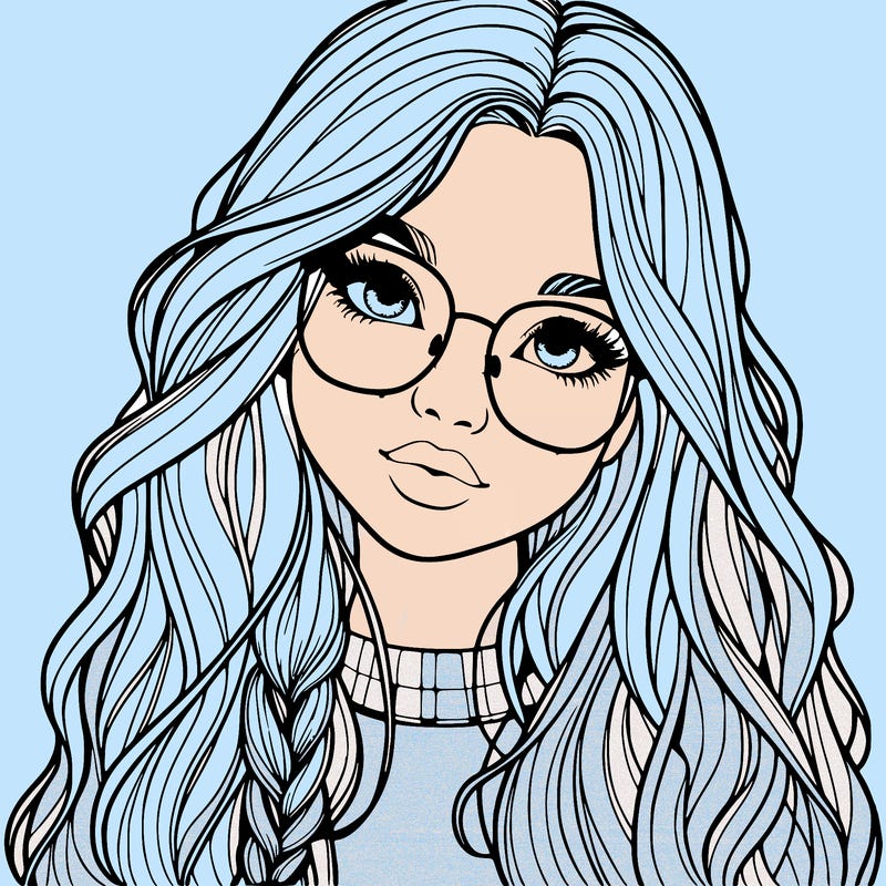 girl with long hair and freckles and glasses realistic