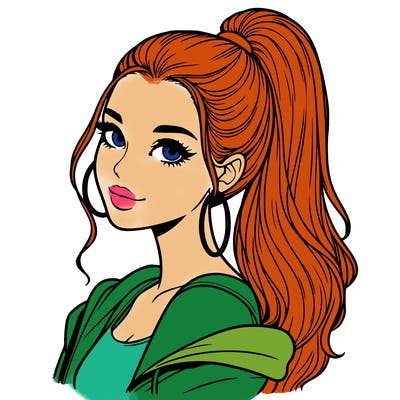 realistic girl with a high ponytail