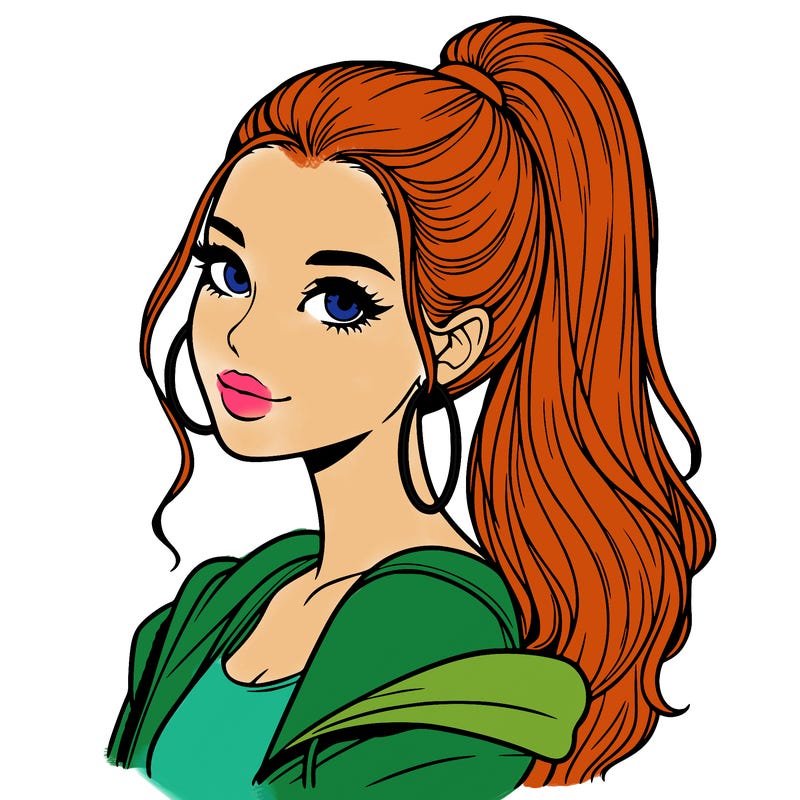 realistic girl with a high ponytail