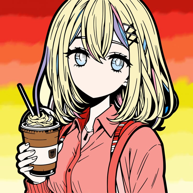 manga character female with starbucks