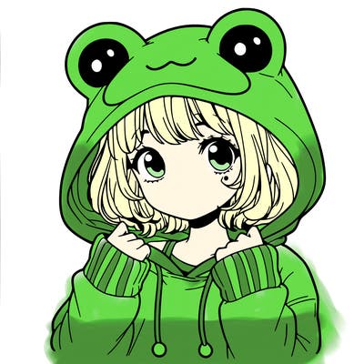 a cute teenage girl wearing a frog hoodie