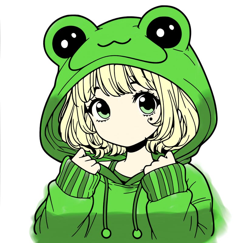 a cute teenage girl wearing a frog hoodie