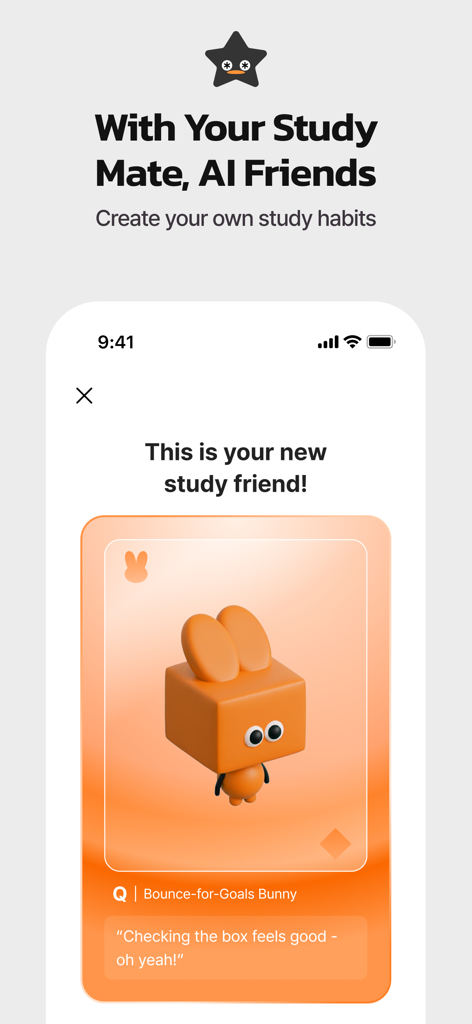 QANDA app interface showing a 3D bunny AI study friend