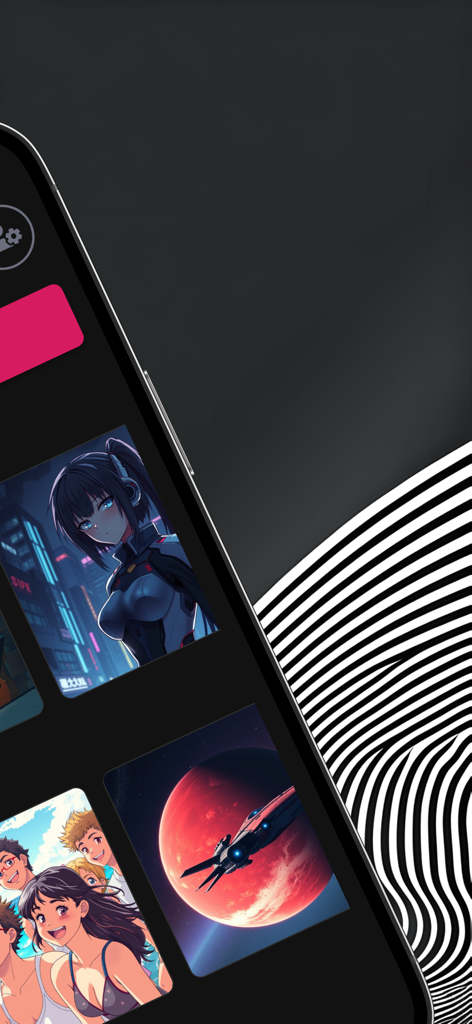 Anime AI: Art Generator App - Gallery view of AI generated anime characters and scenes on a mobile device