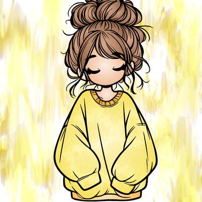 girl with baggy sweatshirt and messy bun