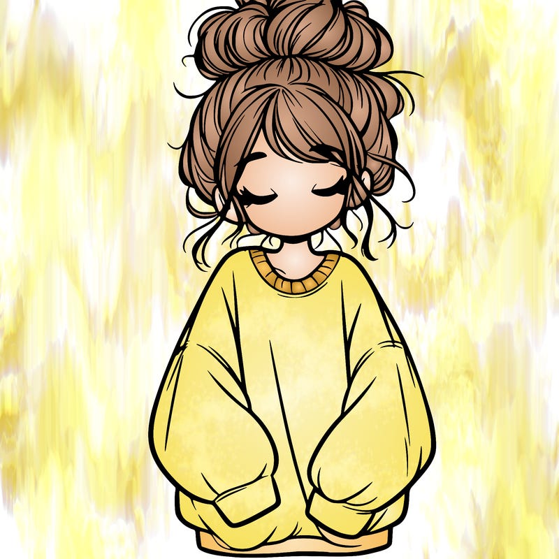 girl with baggy sweatshirt and messy bun