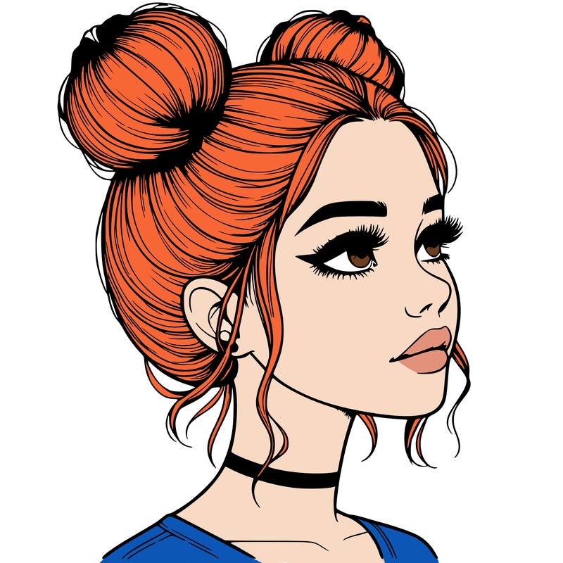 realistic girl with buns on the top of her head