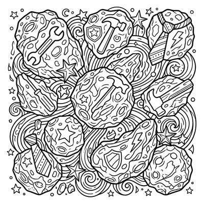 Give Dad a truly out-of-this-world gift with this unique Father's Day coloring page. Discover a universe of creatively decorated asteroids featuring tools and hero symbols, ready for your artistic touch.