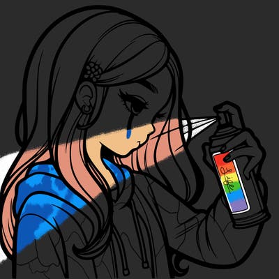 a realistic girl spray painting