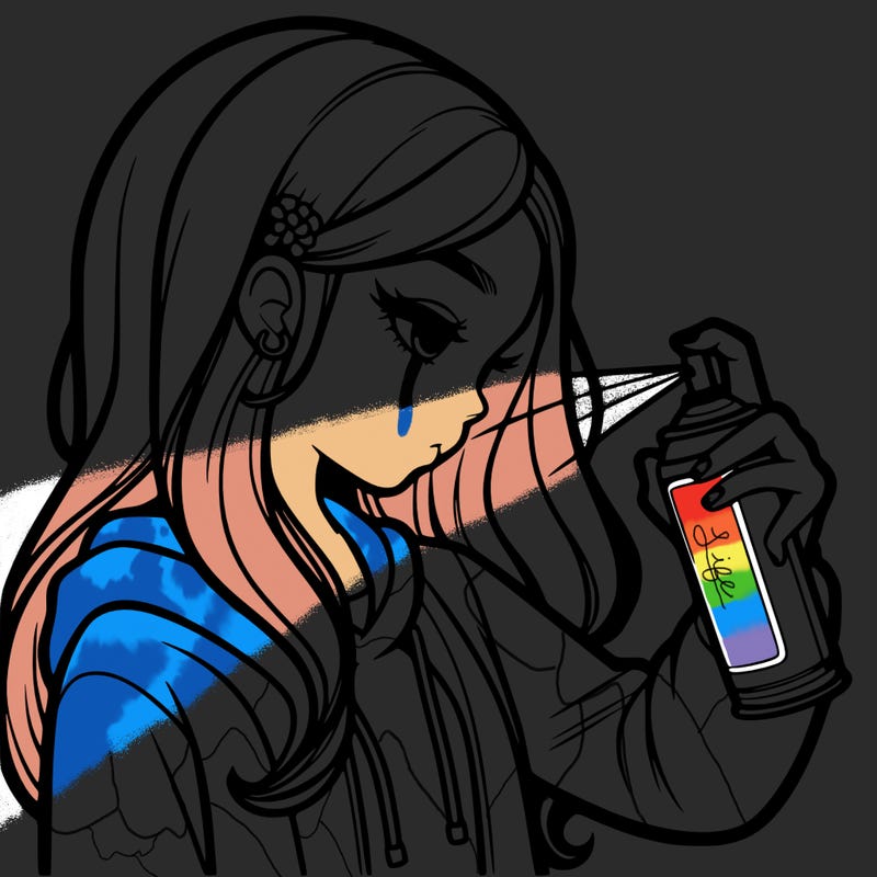 a realistic girl spray painting