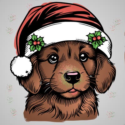 realistic dog wearing a santa hat