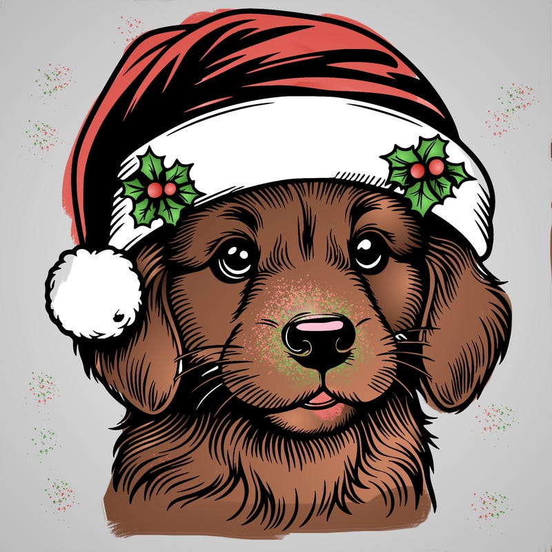 realistic dog wearing a santa hat