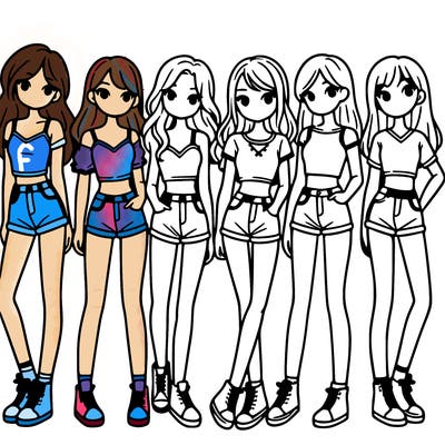 a group of girls wearing crop tops and shorts