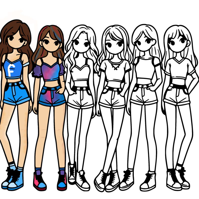 a group of girls wearing crop tops and shorts