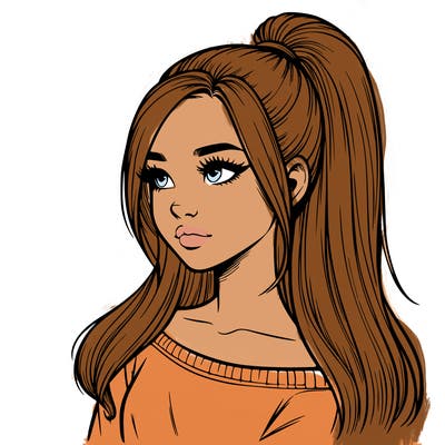 realistic girl with a high ponytail