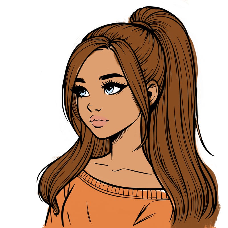 realistic girl with a high ponytail