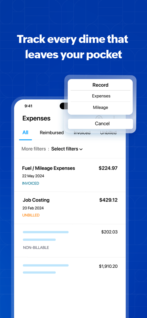 Zoho Invoice Maker App - Zoho Invoice app interface for tracking business expenses and mileage