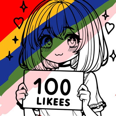anima girl holding a 100 likes sign in her hand