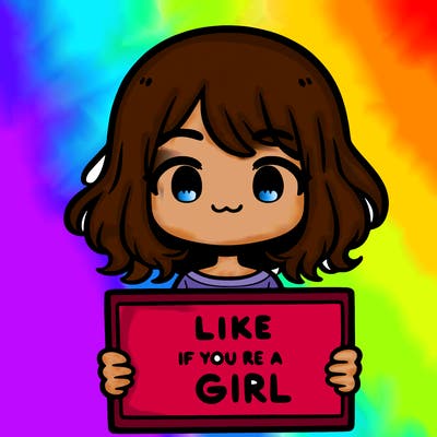 a cute girl holding a sign that says like if you’re a girl