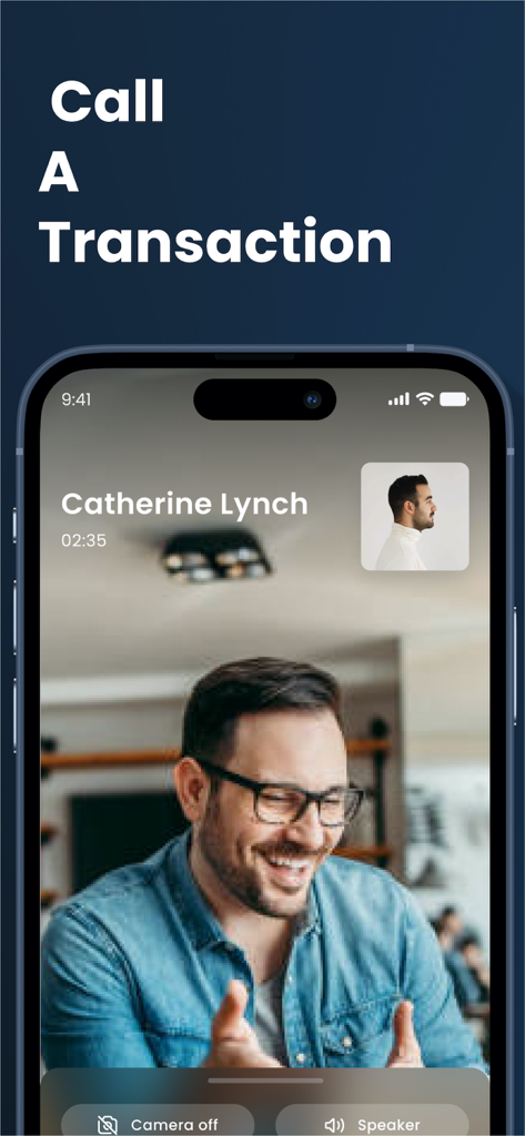 Campus-Insight - A video call interface on an iPhone within the Campus-Insight app showing a person during a transaction
