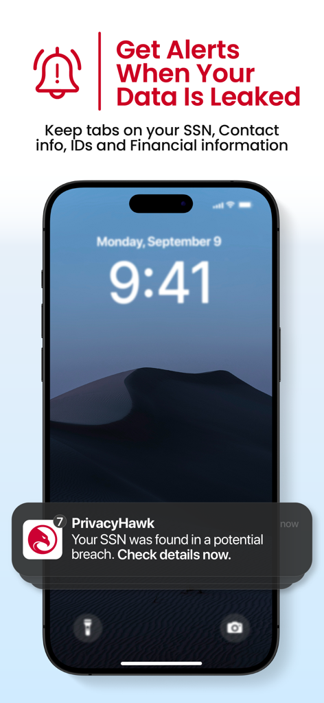 PrivacyHawk - PrivacyHawk smartphone notification alerting a user about a potential data breach