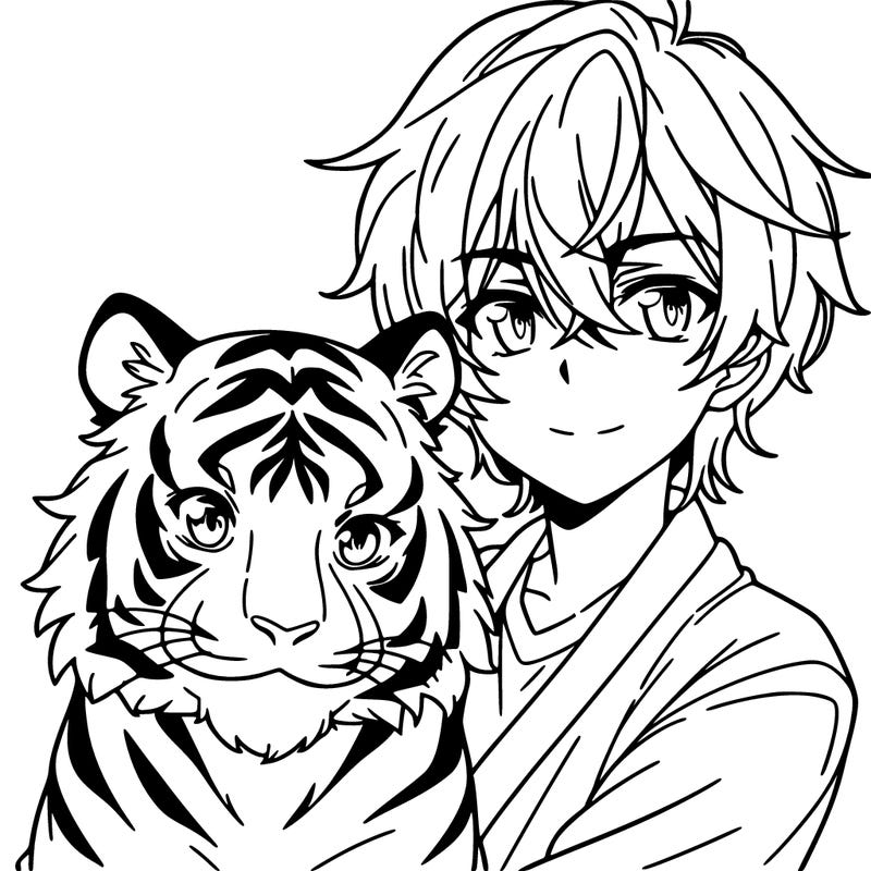 anime boy with tiger
