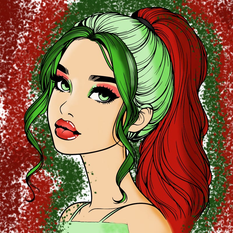 realistic girl with a ponytail on her hair and lips
