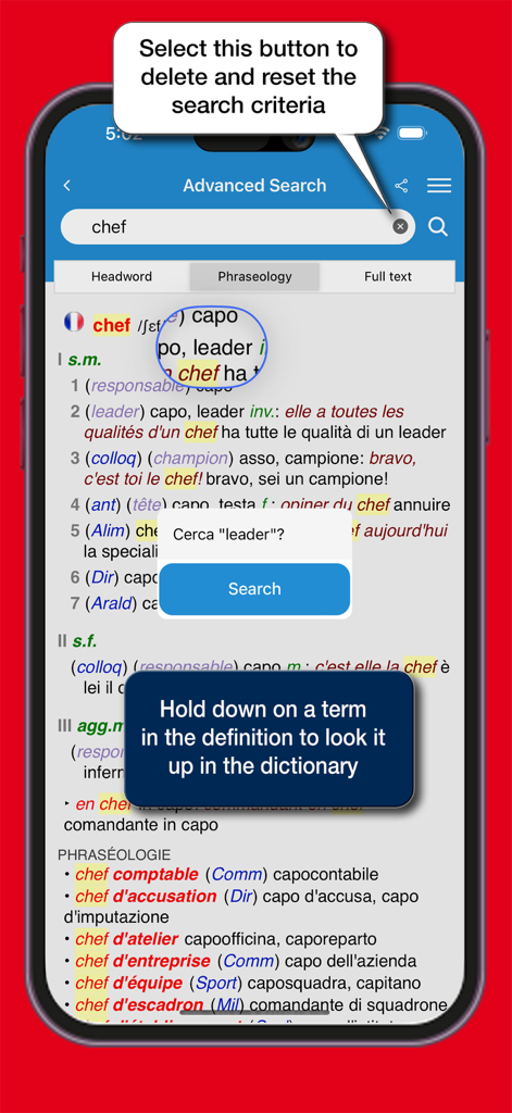il Sansoni Francese - Advanced search and term lookup feature in the il Sansoni Francese Italian-French dictionary app.