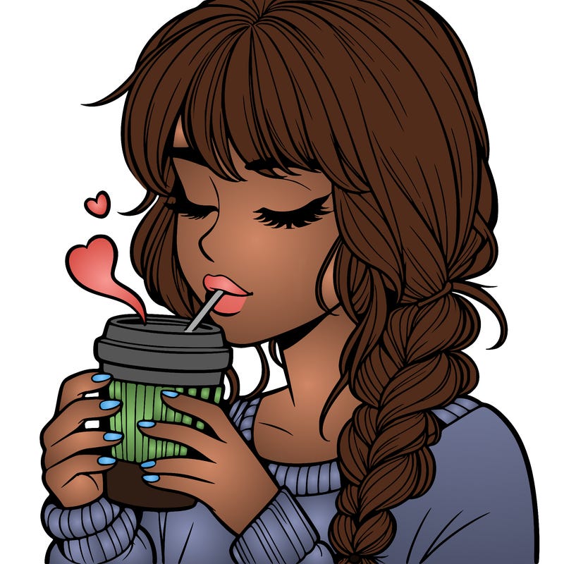 realistic girl drinking coffee