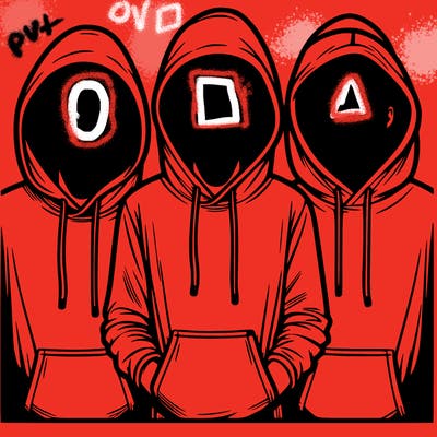 3 faceless people in  hoodies