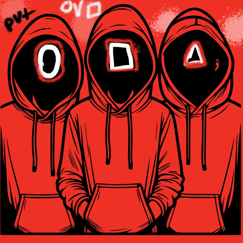 3 faceless people in  hoodies