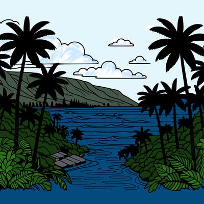 view of the ocean in hawaii lots of palm trees and beautiful view