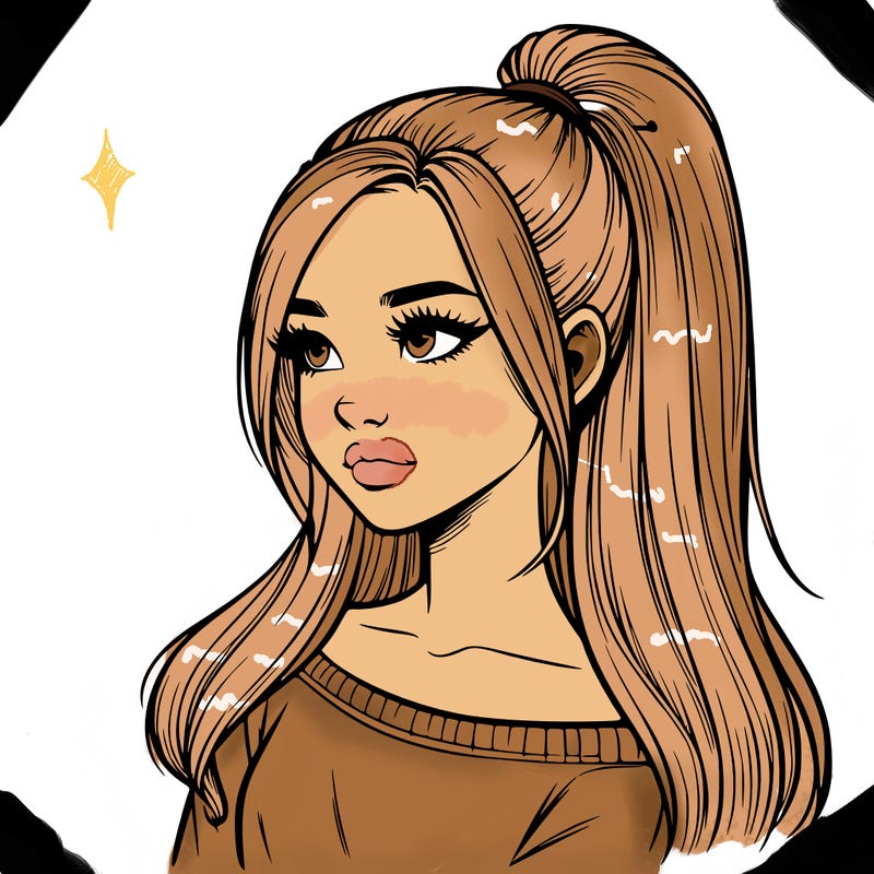 realistic girl with a high ponytail