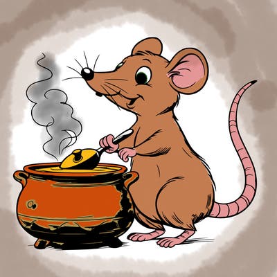 a rat with a long snout and big eyes that cooks with an era while standing on 2 legs realistic