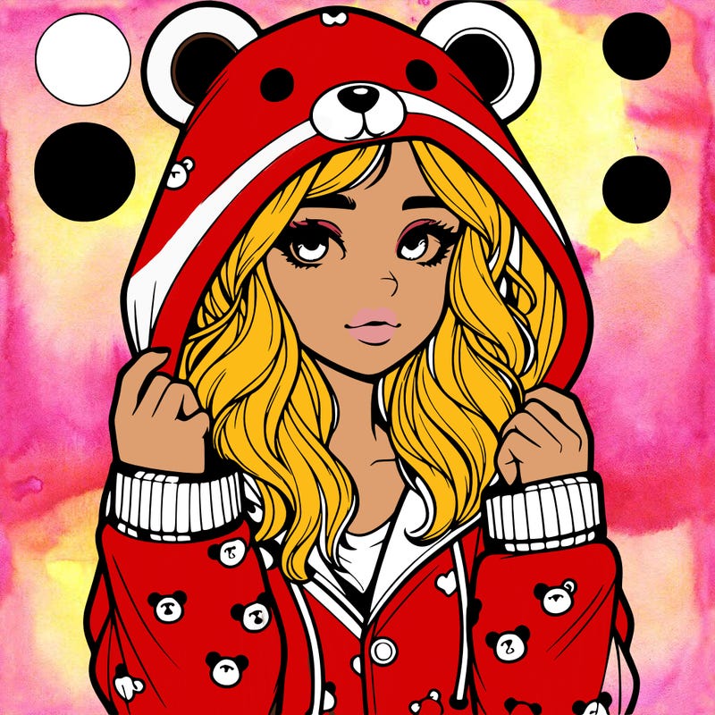 realistic girl in a animal pjs hoodie