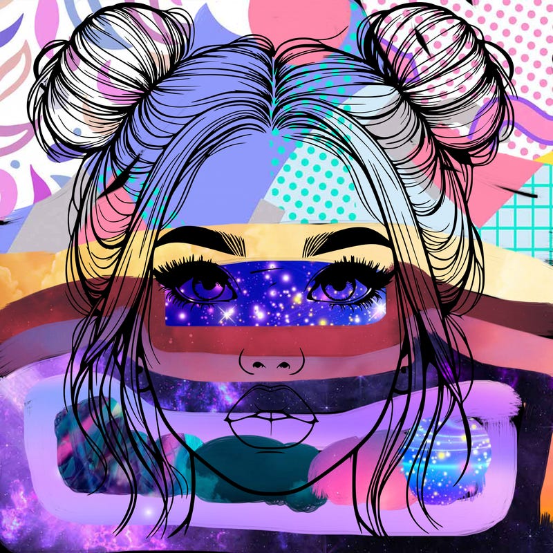 realistic girl with two buns on her hair and lips