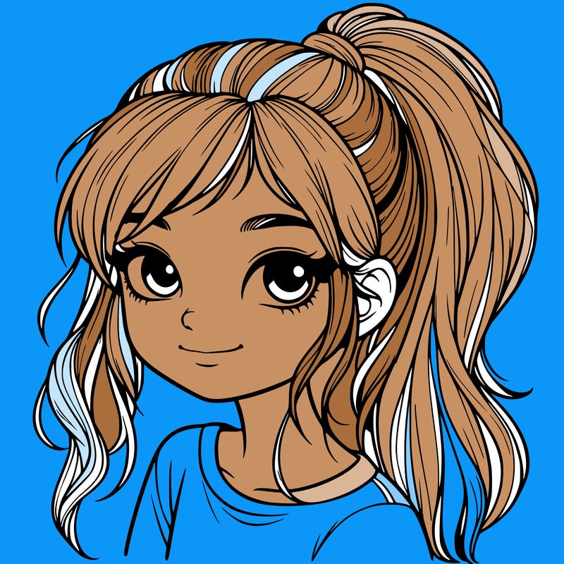 realistic girl with ponytail