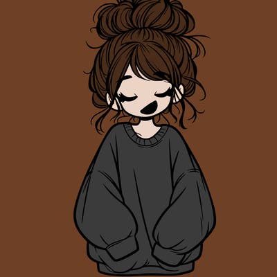 girl with baggy sweatshirt and messy bun