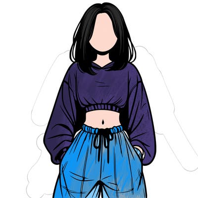 realistic girl faceless with baggy pants and a crop top