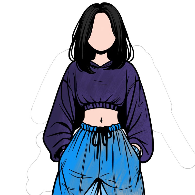 realistic girl faceless with baggy pants and a crop top
