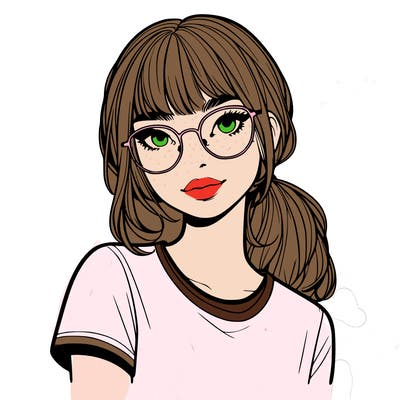 realistic girl with freckles and clear glasses