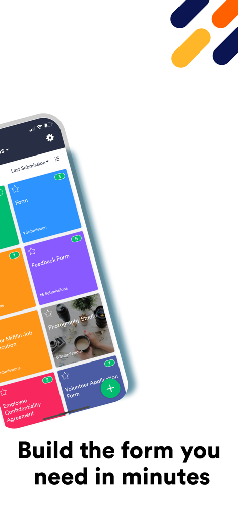 Jotform mobile app dashboard displaying various form templates like Feedback Form and Employee Confidentiality Agreement