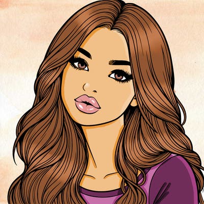 realistic girl with hair on her hair and lips