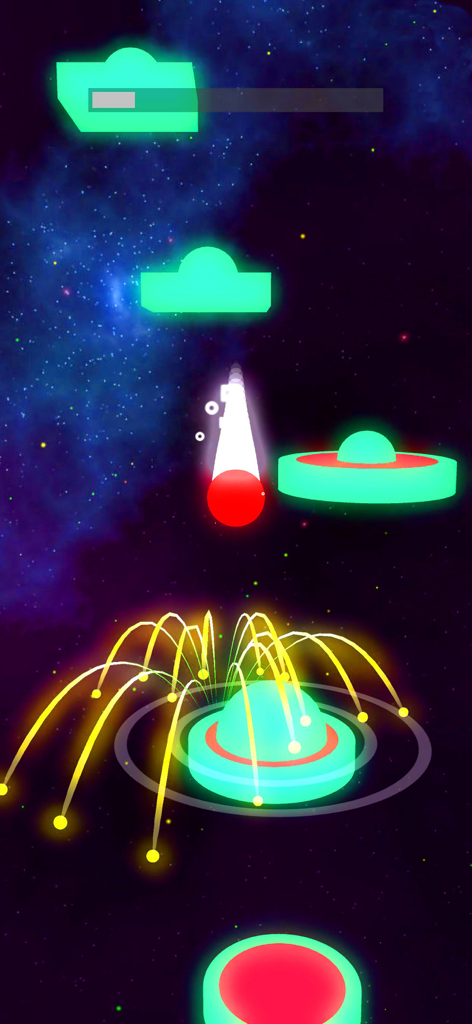 Jump Ball - Tiles Hop Ball - Red ball jumping on neon tiles in a space-themed rhythm game